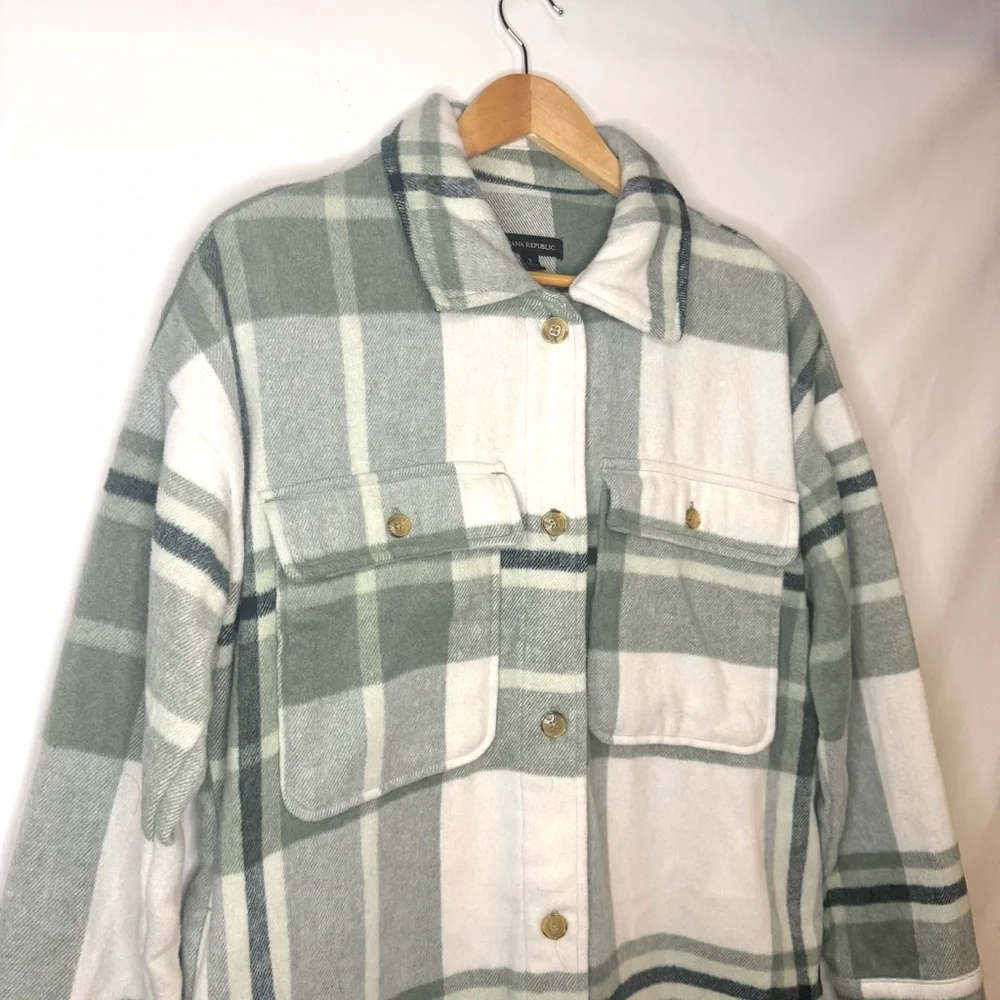 Banana Republic Green and White Plaid Utility Jacket - Picture 6 of 12